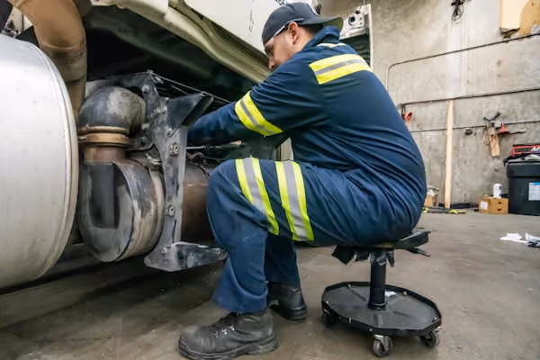 Diesel mechanic performing ERG & DPF service in Alvin, TX