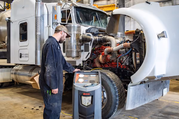 Mechanic providing truck HVAC repair in Alvin, TX