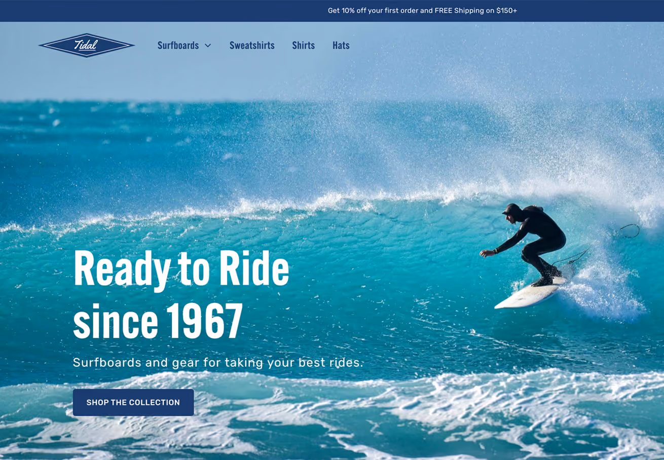Tidal Surf Shop homepage design