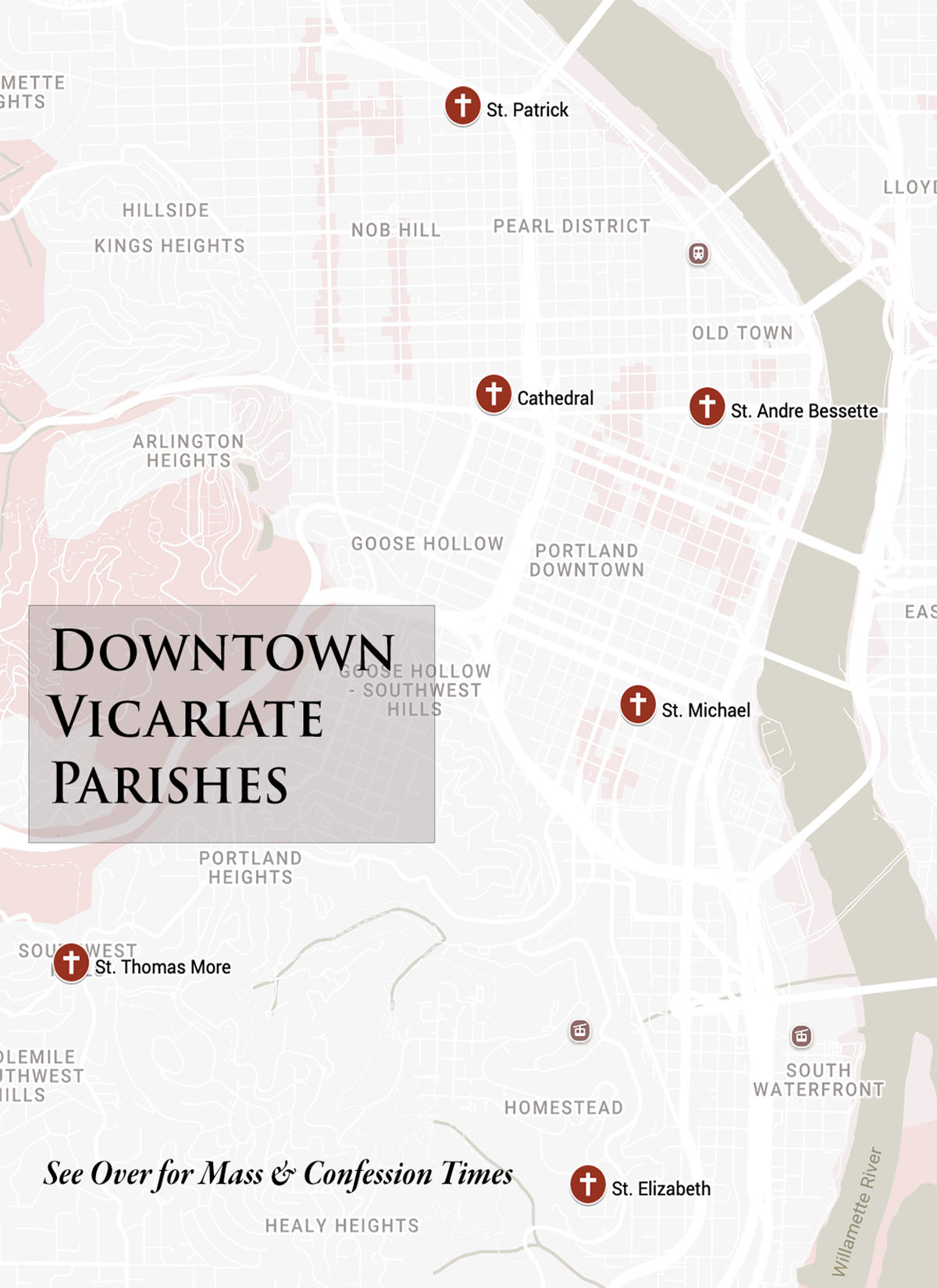 Map of the Downtown Portland Vicariate and its six parishes