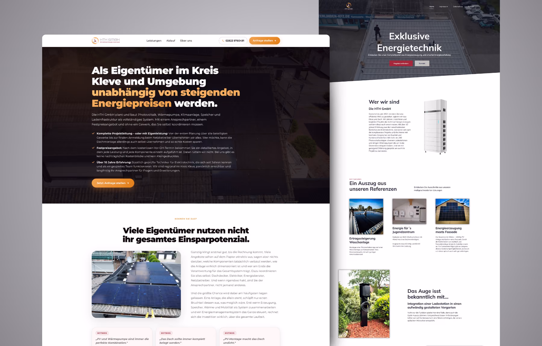 Screenshot der von Lars Thielen gestalteten Webseite f&uuml;r die HTH GmbH f&uuml;r Photovoltaik und Energieberatung im Kreis Kleve, Ansicht aus dem Bereich &bdquo;Das Ergebnis&ldquo;