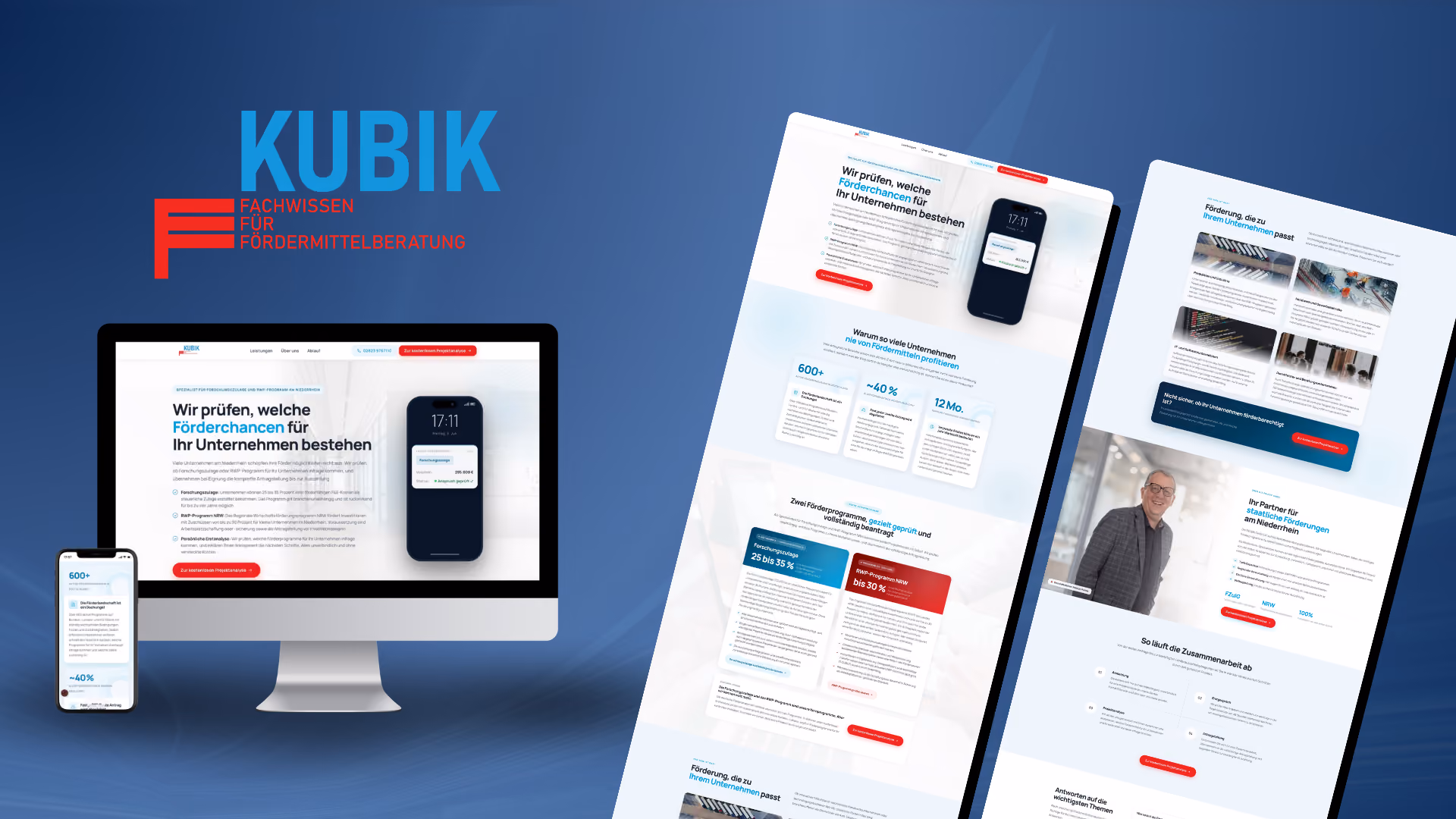 Website-Mockup der von Lars Thielen gestalteten Webseite f&uuml;r die F&ouml;rdermittel-Beratung KUBIK am Niederrhein