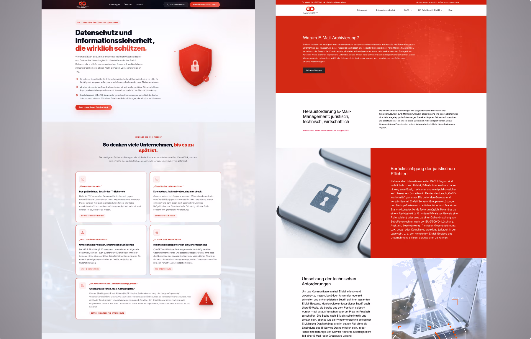 Screenshot der von Lars Thielen gestalteten Webseite f&uuml;r das Unternehmen GO Data Security f&uuml;r Datenschutz und Informationssicherheit, Ansicht aus dem Bereich &bdquo;Das gr&ouml;&szlig;te Problem&ldquo;