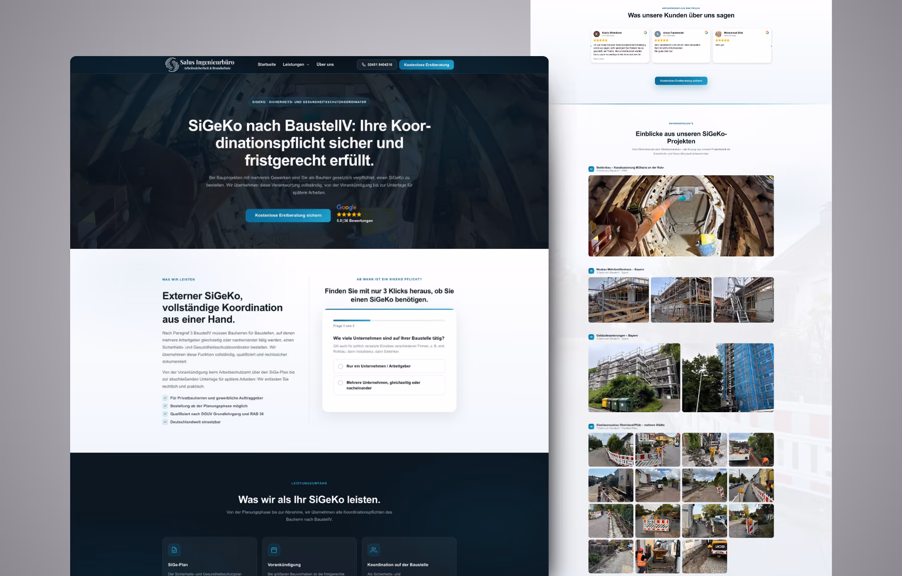 Screenshot der von Lars Thielen gestalteten Webseite f&uuml;r das Salus Ingenieurb&uuml;ro f&uuml;r Arbeitssicherheit und Brandschutz, Ansicht aus dem Bereich &bdquo;Das Ergebnis&ldquo;