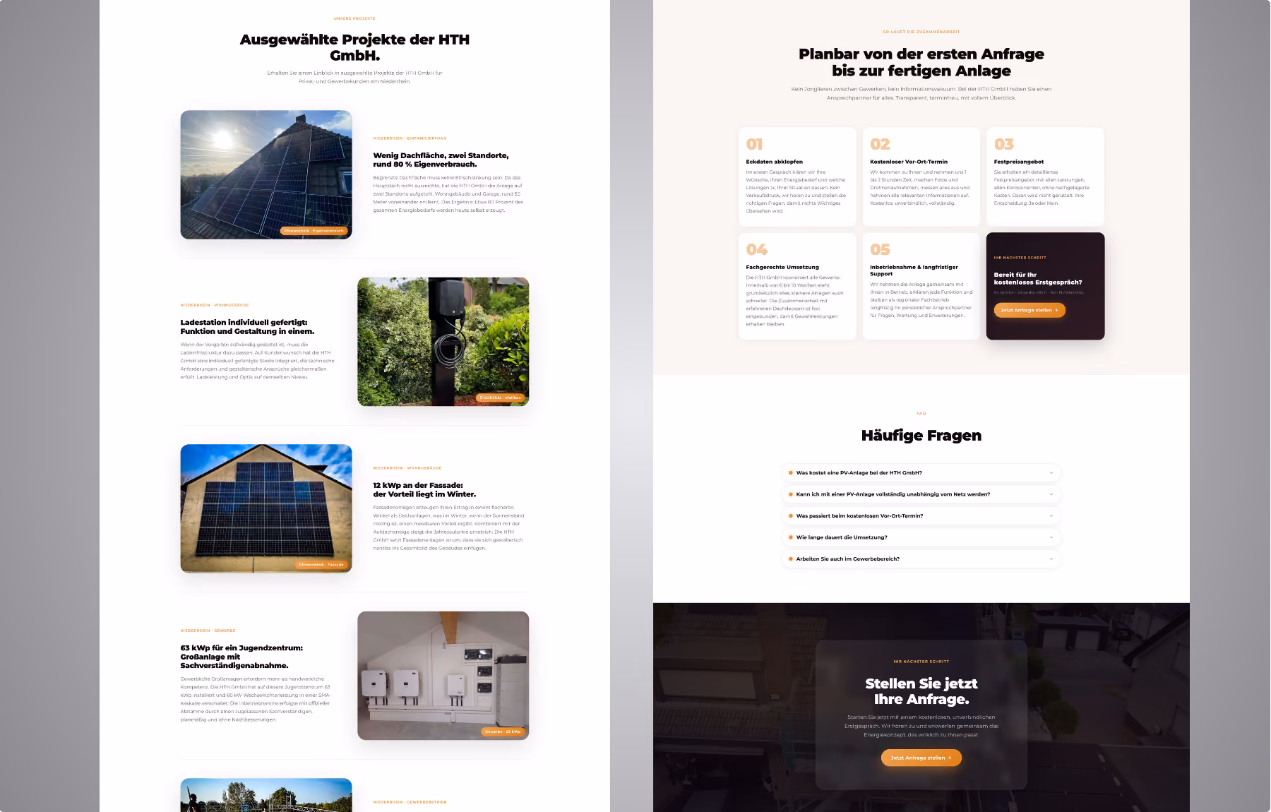 Screenshot der von Lars Thielen gestalteten Webseite f&uuml;r die HTH GmbH f&uuml;r Photovoltaik und Energieberatung im Kreis Kleve, Ansicht aus dem Bereich &bdquo;Das gr&ouml;&szlig;te Problem&ldquo;