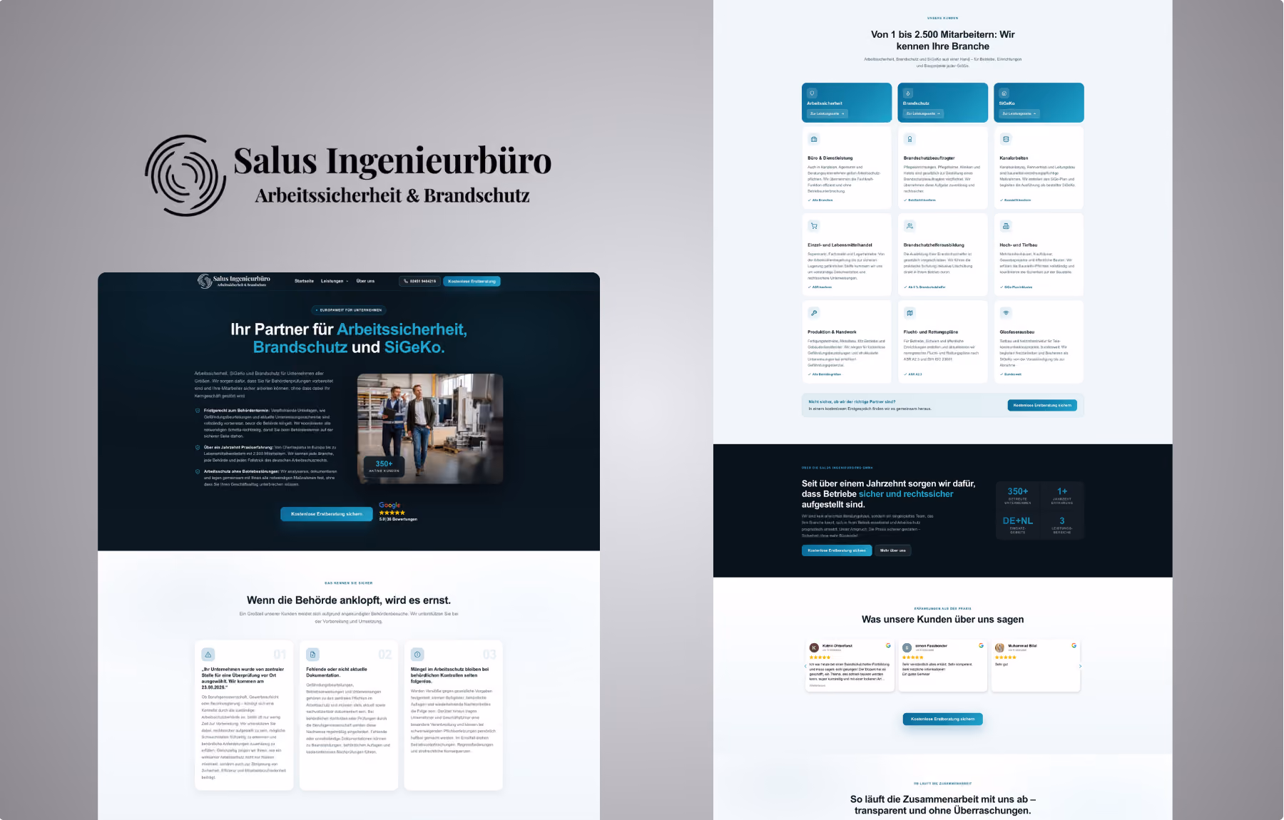 Screenshot der von Lars Thielen gestalteten Webseite f&uuml;r das Salus Ingenieurb&uuml;ro f&uuml;r Arbeitssicherheit und Brandschutz