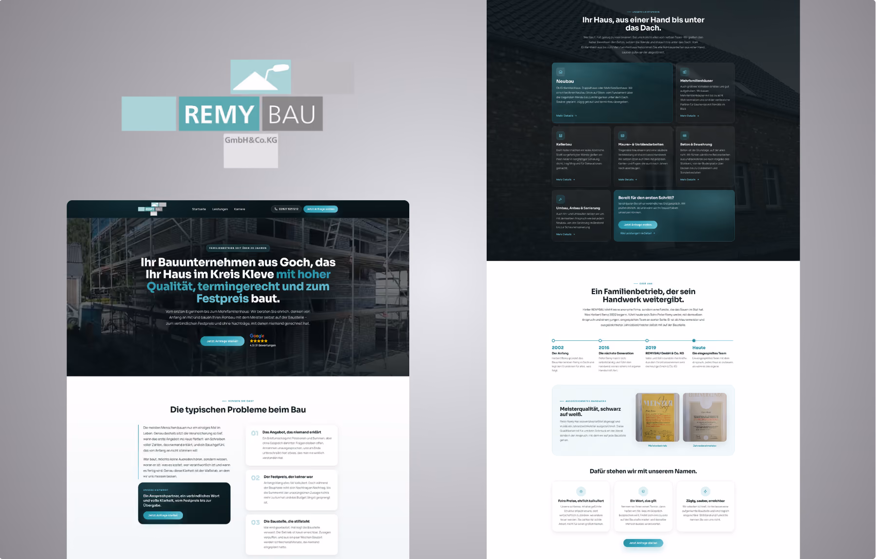 Screenshot der von Lars Thielen gestalteten Webseite f&uuml;r das Bauunternehmen REMYBAU aus Goch