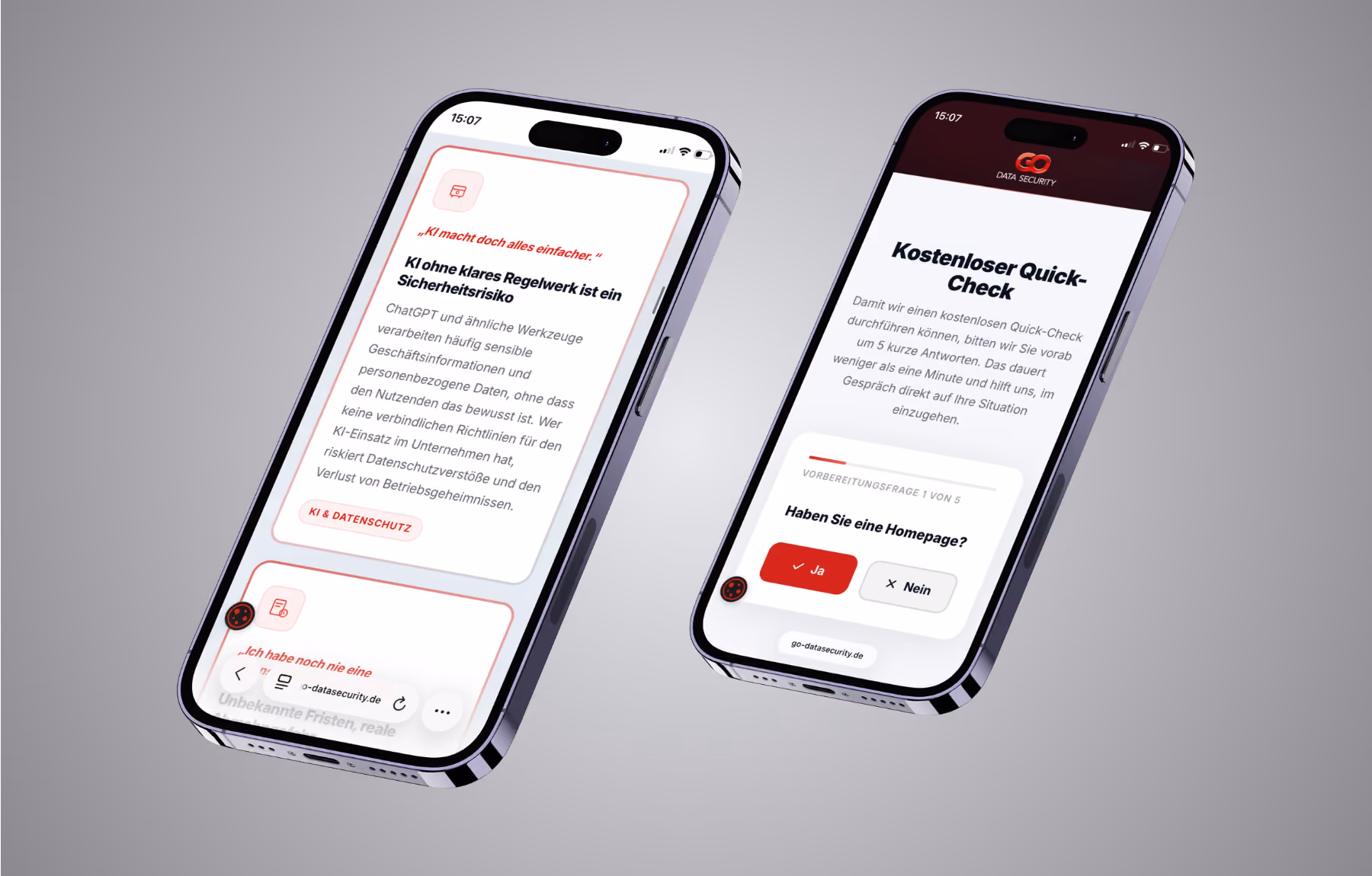 Screenshot der von Lars Thielen gestalteten Webseite f&uuml;r das Unternehmen GO Data Security f&uuml;r Datenschutz und Informationssicherheit, Ansicht aus dem Bereich &bdquo;Das Ziel&ldquo;