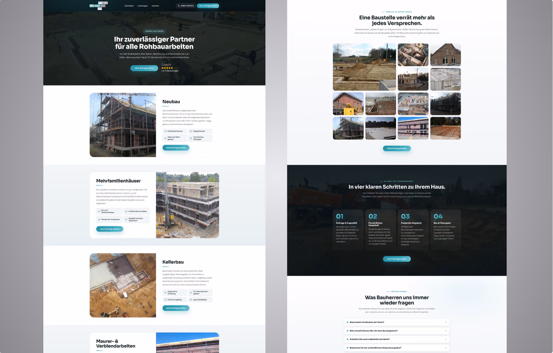 Screenshot der von Lars Thielen gestalteten Webseite f&uuml;r das Bauunternehmen REMYBAU aus Goch, Ansicht aus dem Bereich &bdquo;Das gr&ouml;&szlig;te Problem&ldquo;