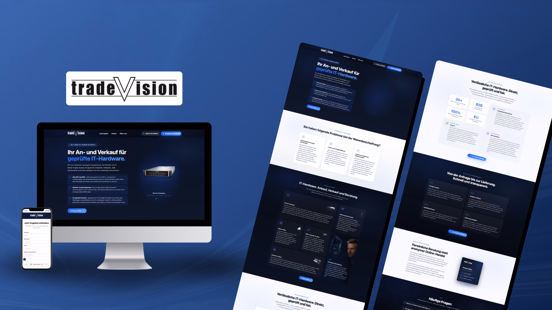 Website-Mockup der von Lars Thielen gestalteten Webseite für das IT-Handelsunternehmen tradevision für gebrauchte IT-Hardware