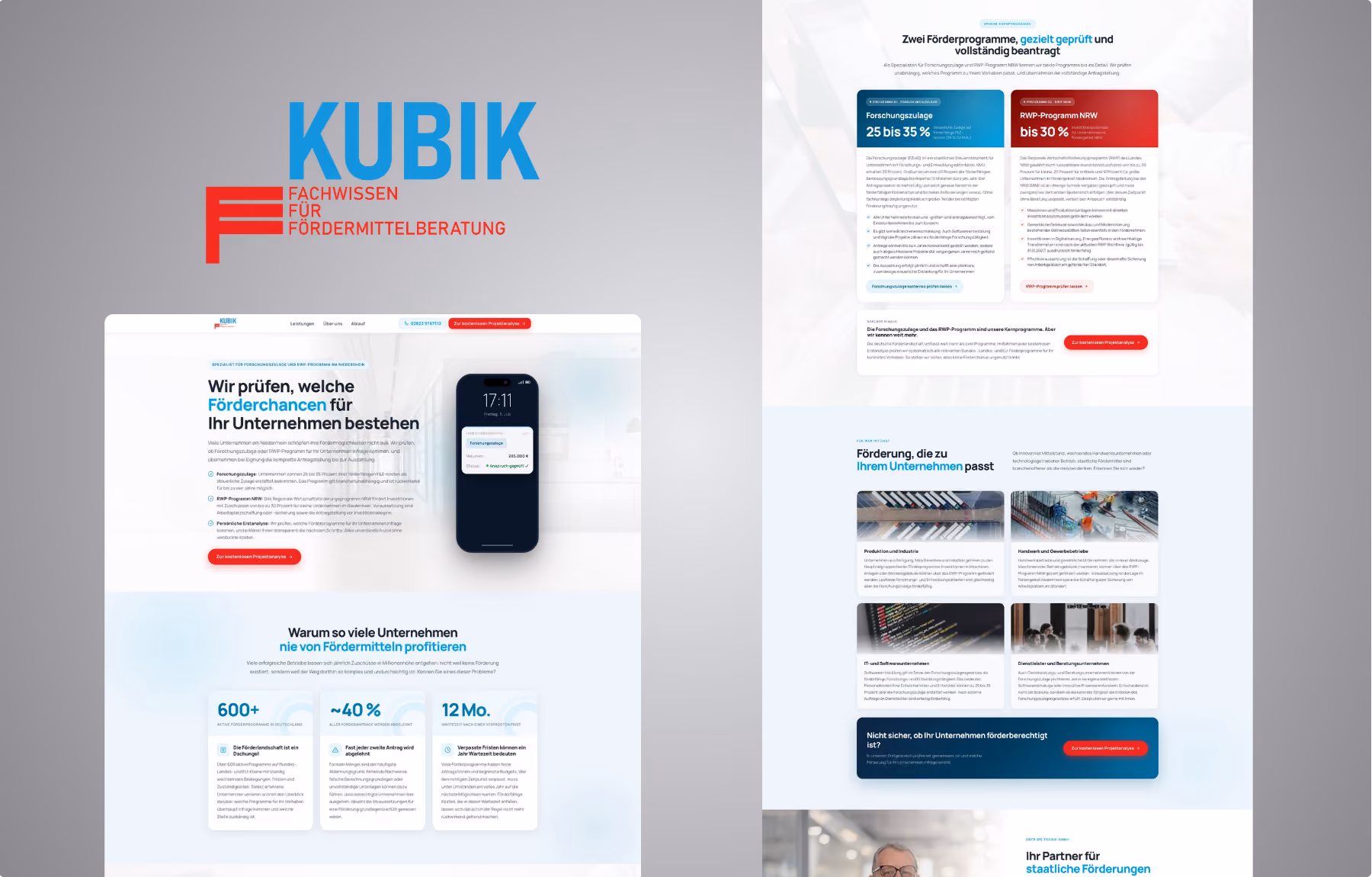 Screenshot der von Lars Thielen gestalteten Webseite f&uuml;r die F&ouml;rdermittel-Beratung KUBIK am Niederrhein