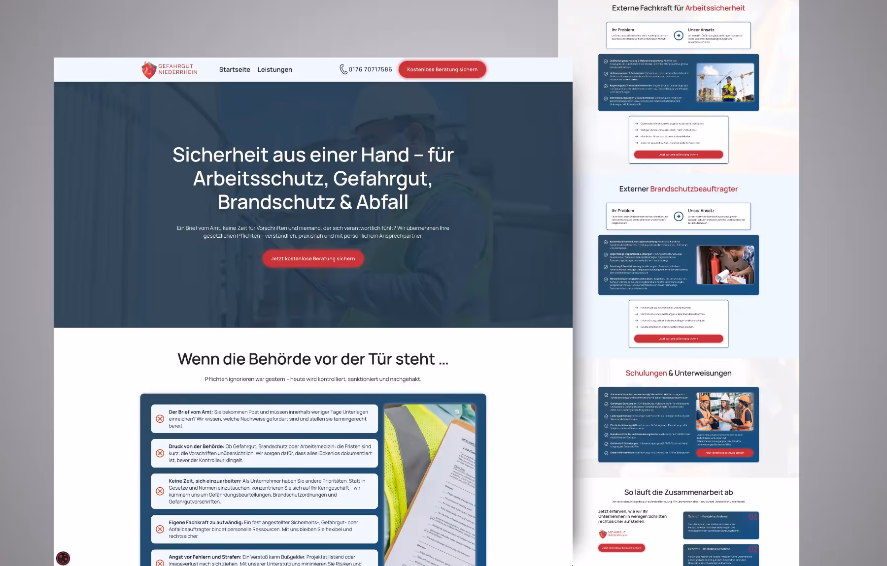 Screenshot der von Lars Thielen gestalteten Webseite f&uuml;r das Beratungsunternehmen Gefahrgut Niederrhein f&uuml;r Arbeitsschutz, Gefahrgut und Brandschutz, Ansicht aus dem Bereich &bdquo;Das Ziel&ldquo;