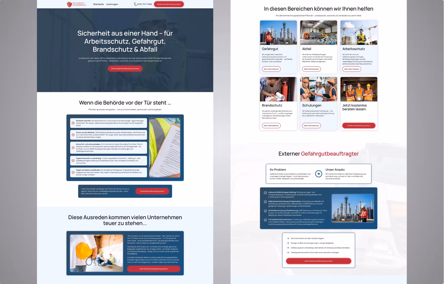 Screenshot der von Lars Thielen gestalteten Webseite f&uuml;r das Beratungsunternehmen Gefahrgut Niederrhein f&uuml;r Arbeitsschutz, Gefahrgut und Brandschutz, Ansicht aus dem Bereich &bdquo;Die Ausgangssituation&ldquo;