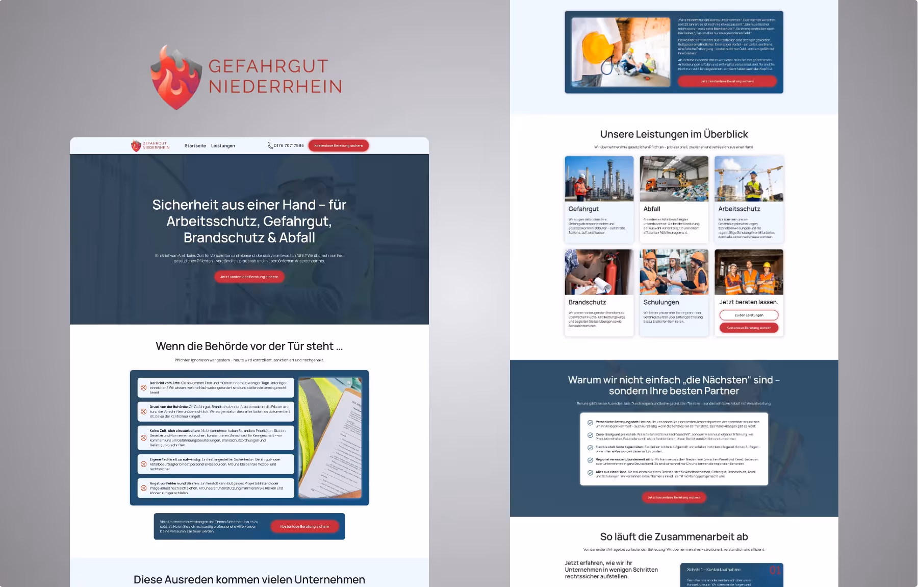 Screenshot der von Lars Thielen gestalteten Webseite f&uuml;r das Beratungsunternehmen Gefahrgut Niederrhein f&uuml;r Arbeitsschutz, Gefahrgut und Brandschutz