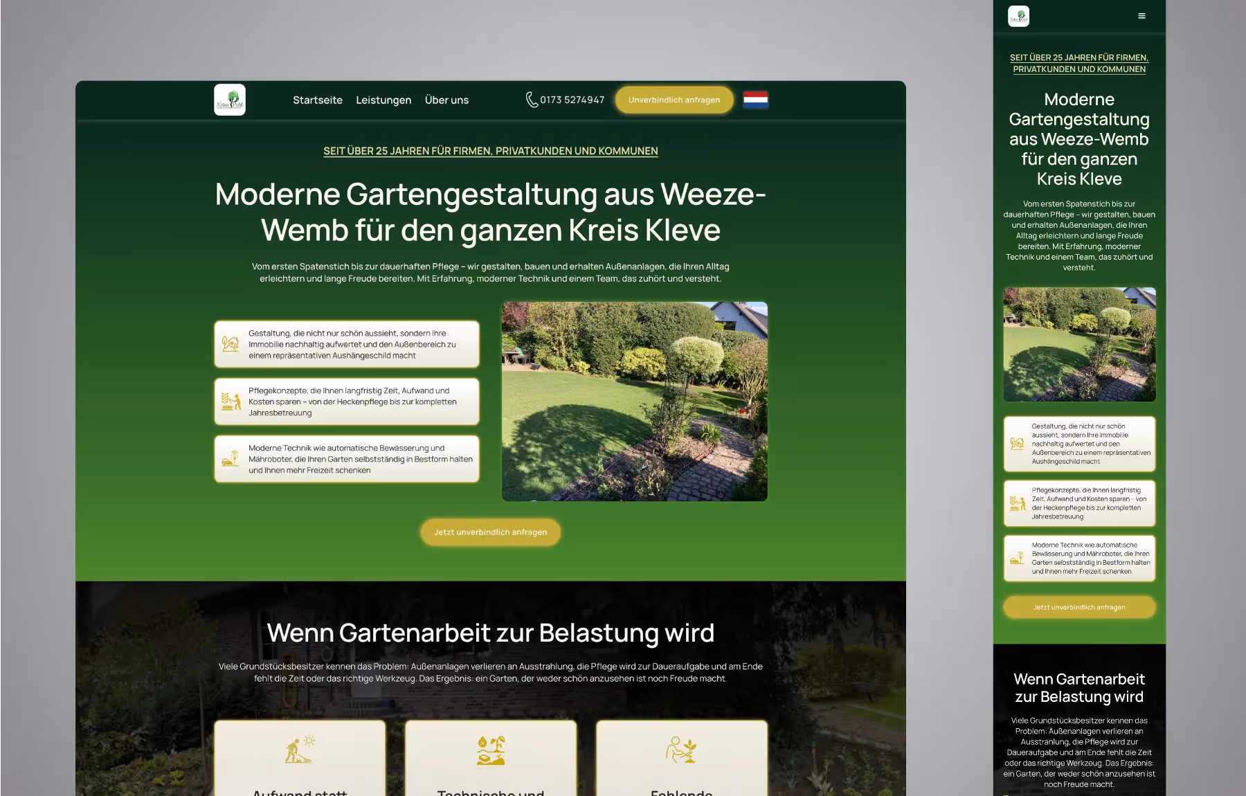 Screenshot der von Lars Thielen gestalteten Webseite f&uuml;r den Gartenbaubetrieb Natur Puhl aus Weeze-Wemb im Kreis Kleve, Ansicht aus dem Bereich &bdquo;Das Ziel&ldquo;
