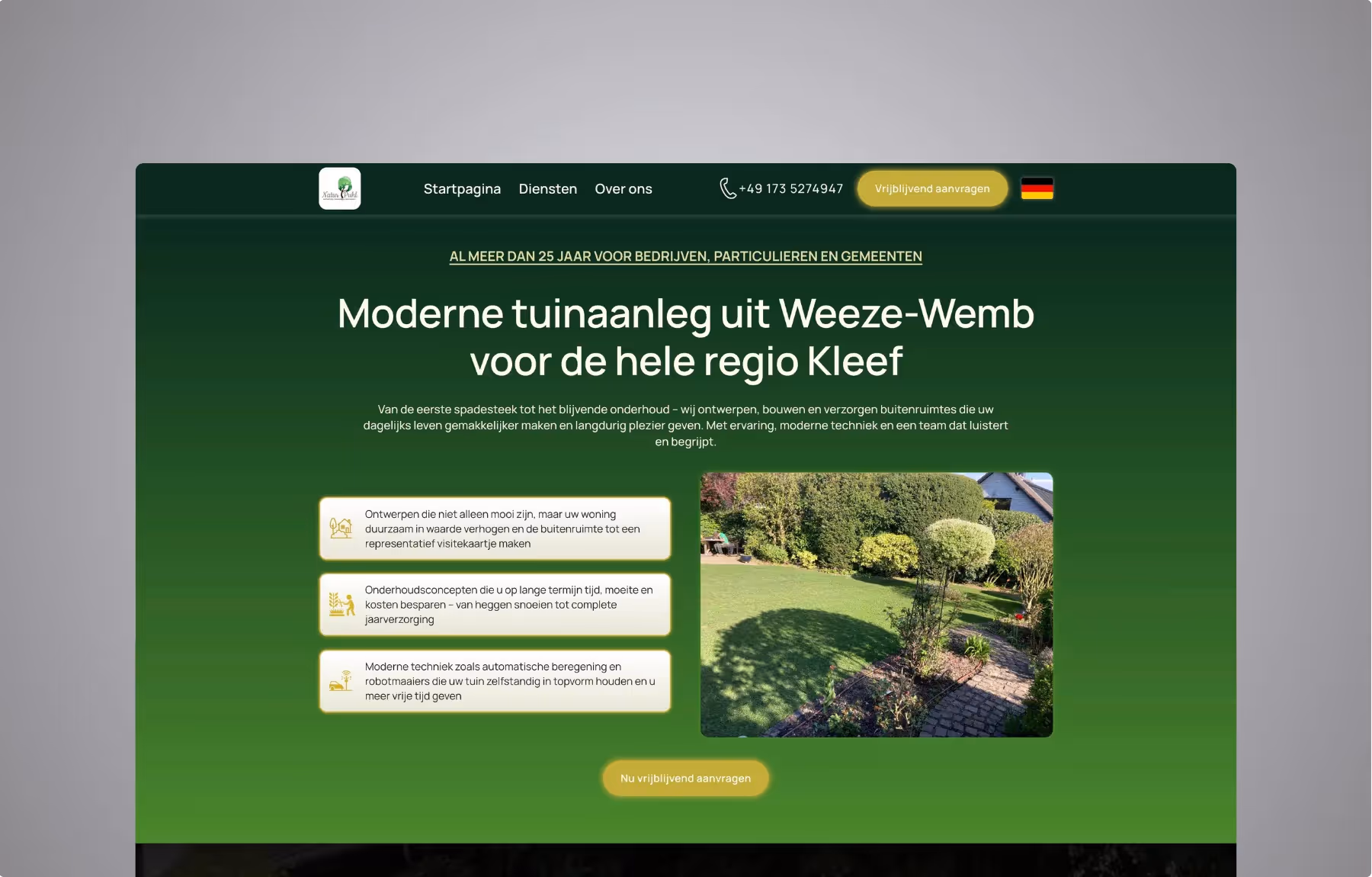 Screenshot der von Lars Thielen gestalteten Webseite f&uuml;r den Gartenbaubetrieb Natur Puhl aus Weeze-Wemb im Kreis Kleve, Ansicht aus dem Bereich &bdquo;Das gr&ouml;&szlig;te Problem&ldquo;