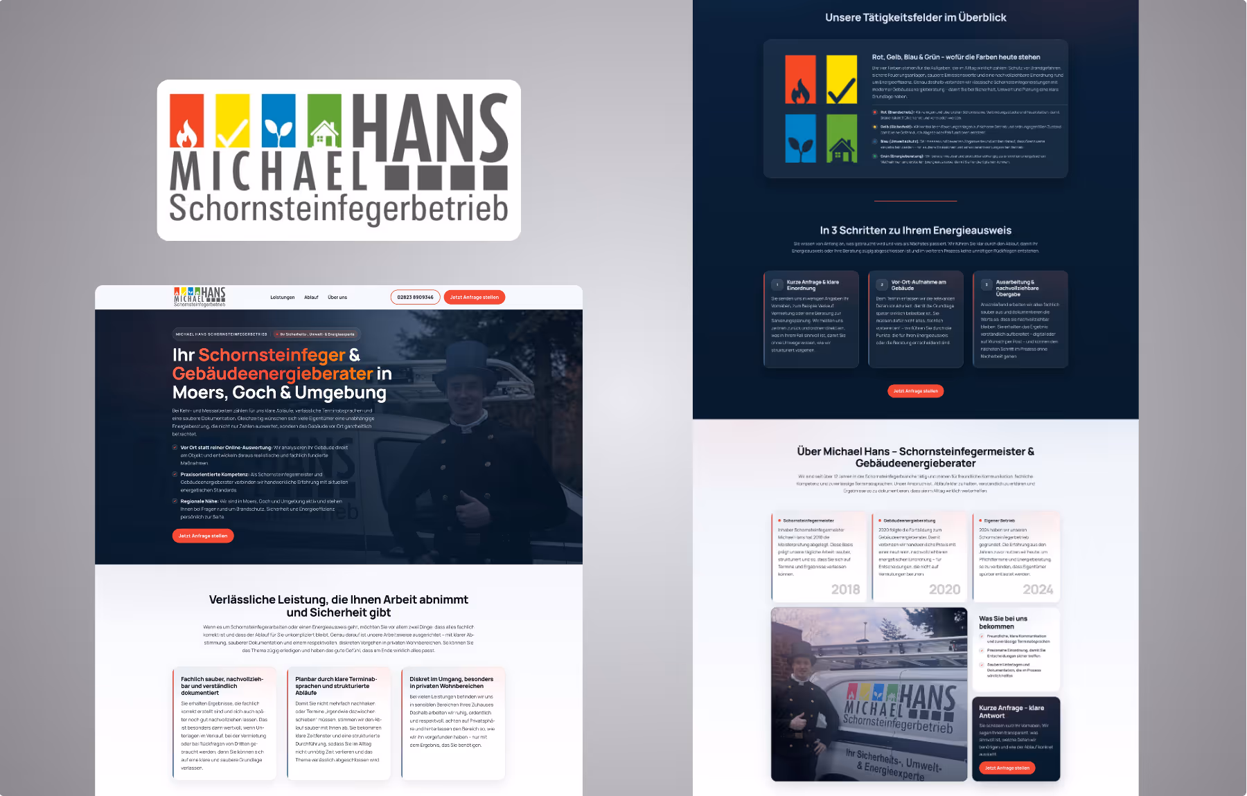 Screenshot der von Lars Thielen gestalteten Webseite f&uuml;r den Schornsteinfegerbetrieb und Geb&auml;udeenergieberater Michael Hans