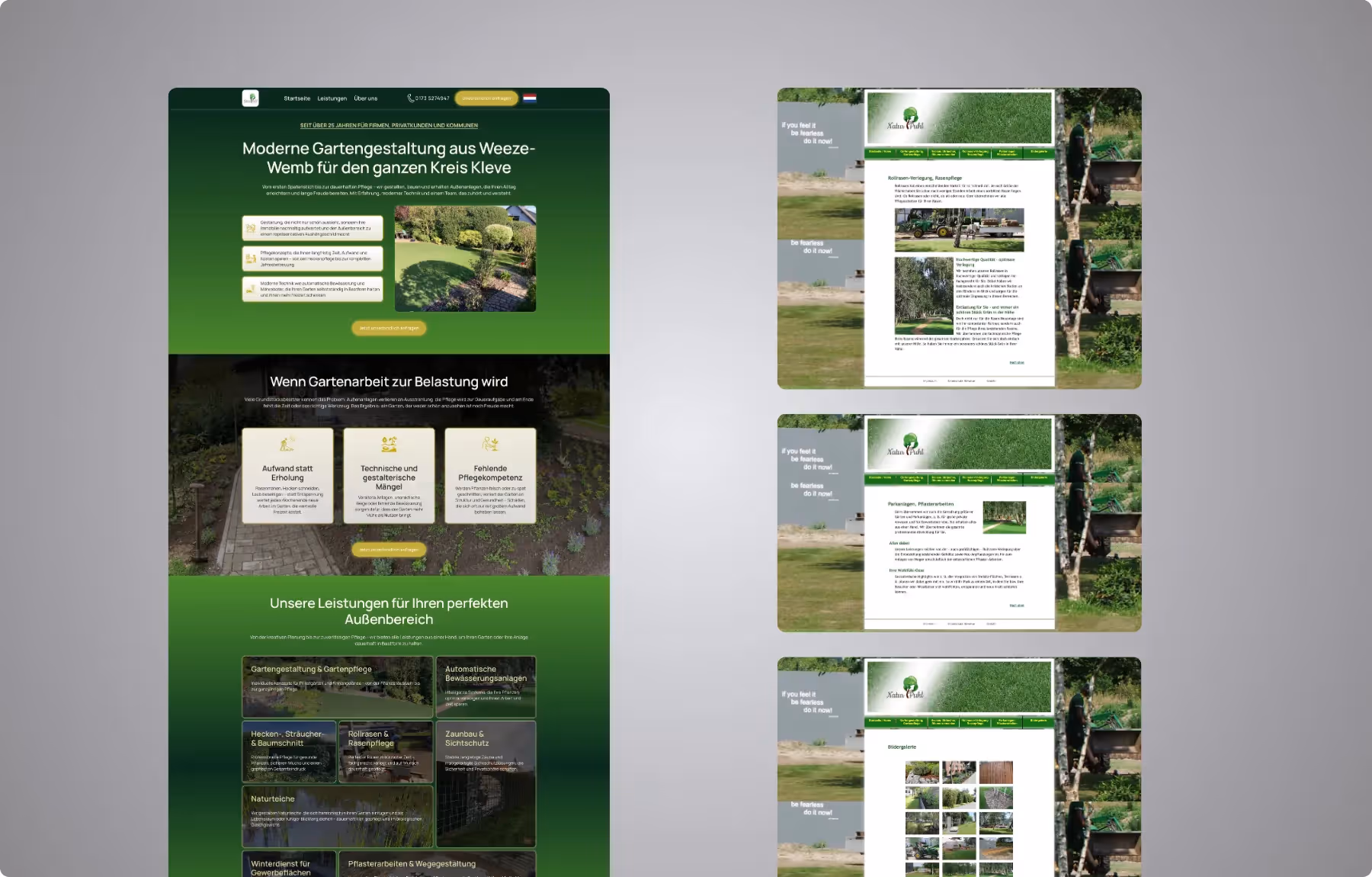 Screenshot der von Lars Thielen gestalteten Webseite f&uuml;r den Gartenbaubetrieb Natur Puhl aus Weeze-Wemb im Kreis Kleve, Ansicht aus dem Bereich &bdquo;Die Ausgangssituation&ldquo;