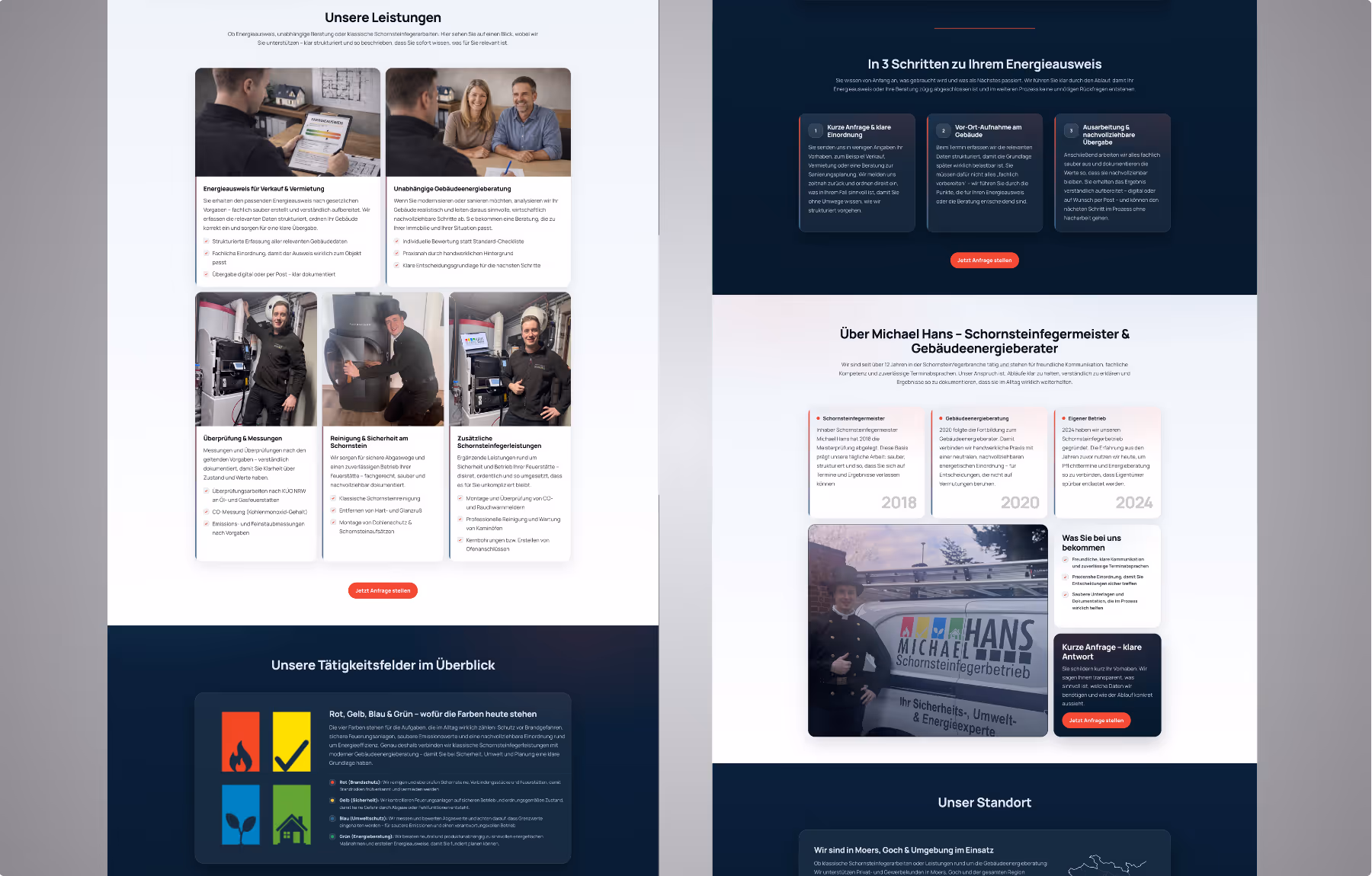 Screenshot der von Lars Thielen gestalteten Webseite f&uuml;r den Schornsteinfegerbetrieb und Geb&auml;udeenergieberater Michael Hans, Ansicht aus dem Bereich &bdquo;Das gr&ouml;&szlig;te Problem&ldquo;
