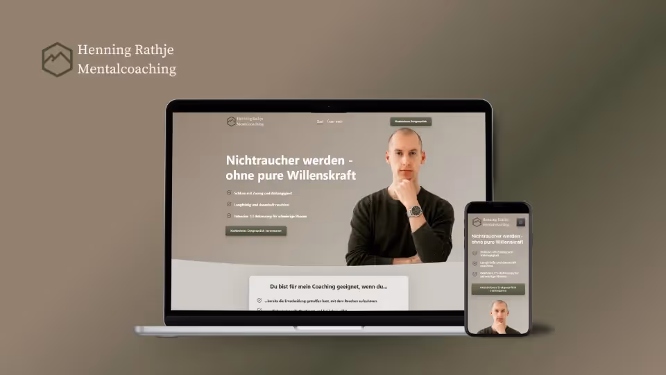 Website-Mockup der von Lars Thielen gestalteten Webseite f&uuml;r das Mentalcoaching von Henning Rathje