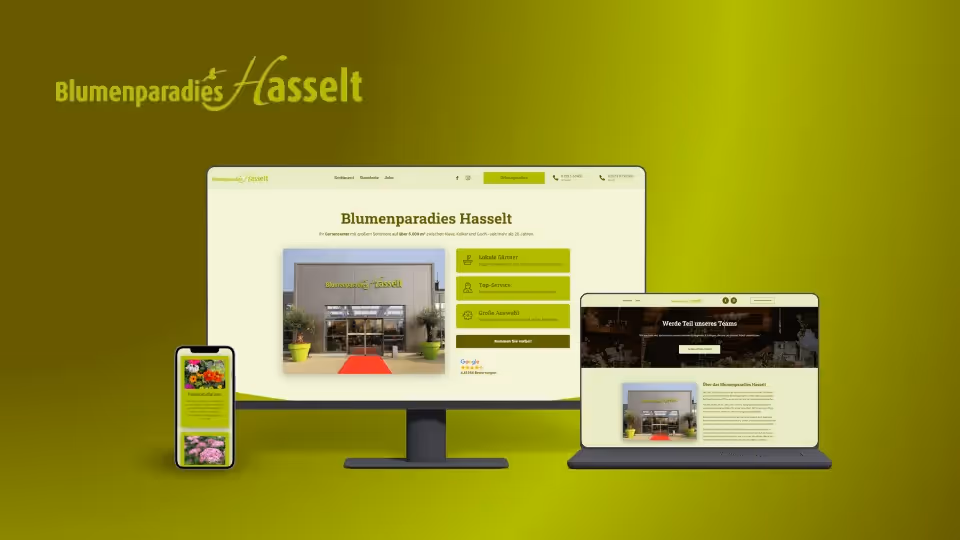 Website-Mockup der von Lars Thielen gestalteten Webseite f&uuml;r das Gartencenter Blumenparadies Hasselt