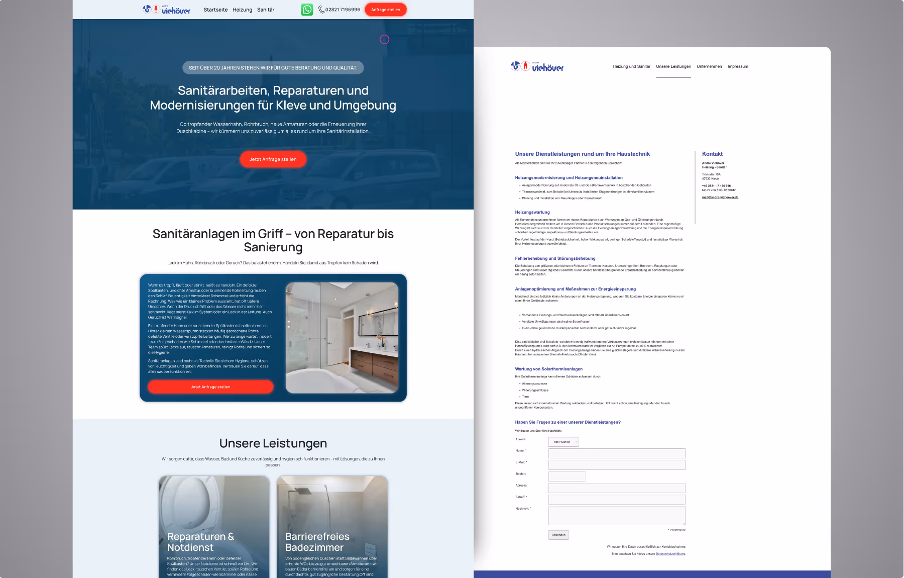 Screenshot der von Lars Thielen gestalteten Webseite f&uuml;r den Heizungs- und Sanit&auml;rbetrieb AndrÃ© Vieh&ouml;ver aus Kleve, Ansicht aus dem Bereich &bdquo;Die Ausgangssituation&ldquo;