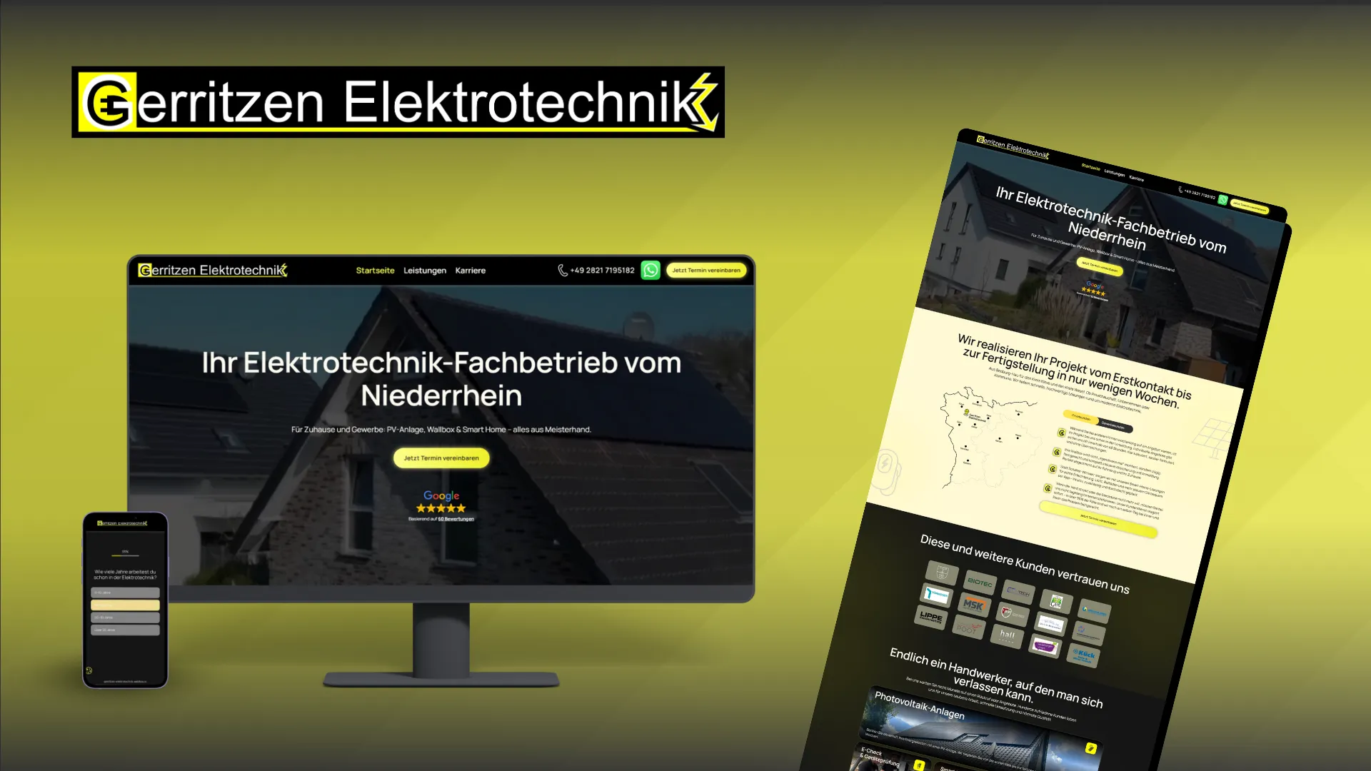 Website-Mockup der von Lars Thielen gestalteten Webseite für den Elektrotechnik-Fachbetrieb Gerritzen Elektro- und Gebäudetechnik vom Niederrhein