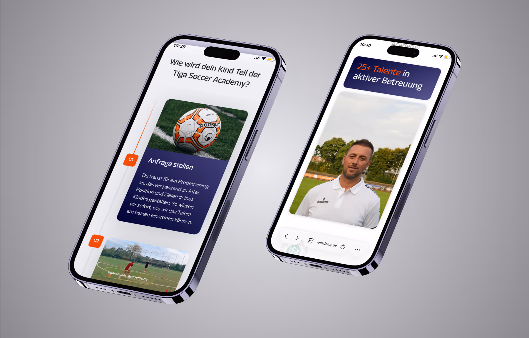 Screenshot der von Lars Thielen gestalteten Webseite f&uuml;r die Fu&szlig;ballschule Tiga Soccer Academy, Ansicht aus dem Bereich &bdquo;Das Ziel&ldquo;