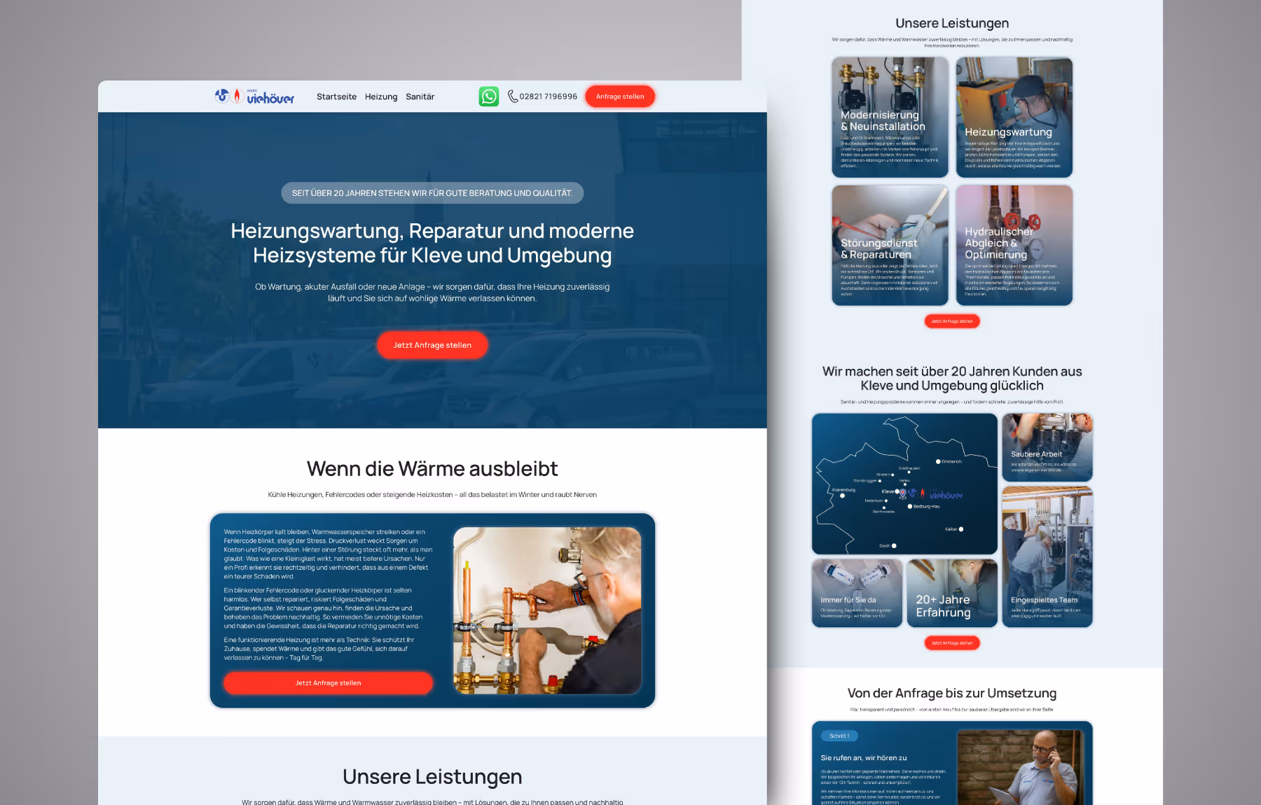 Screenshot der von Lars Thielen gestalteten Webseite f&uuml;r den Heizungs- und Sanit&auml;rbetrieb AndrÃ© Vieh&ouml;ver aus Kleve, Ansicht aus dem Bereich &bdquo;Das Ziel&ldquo;