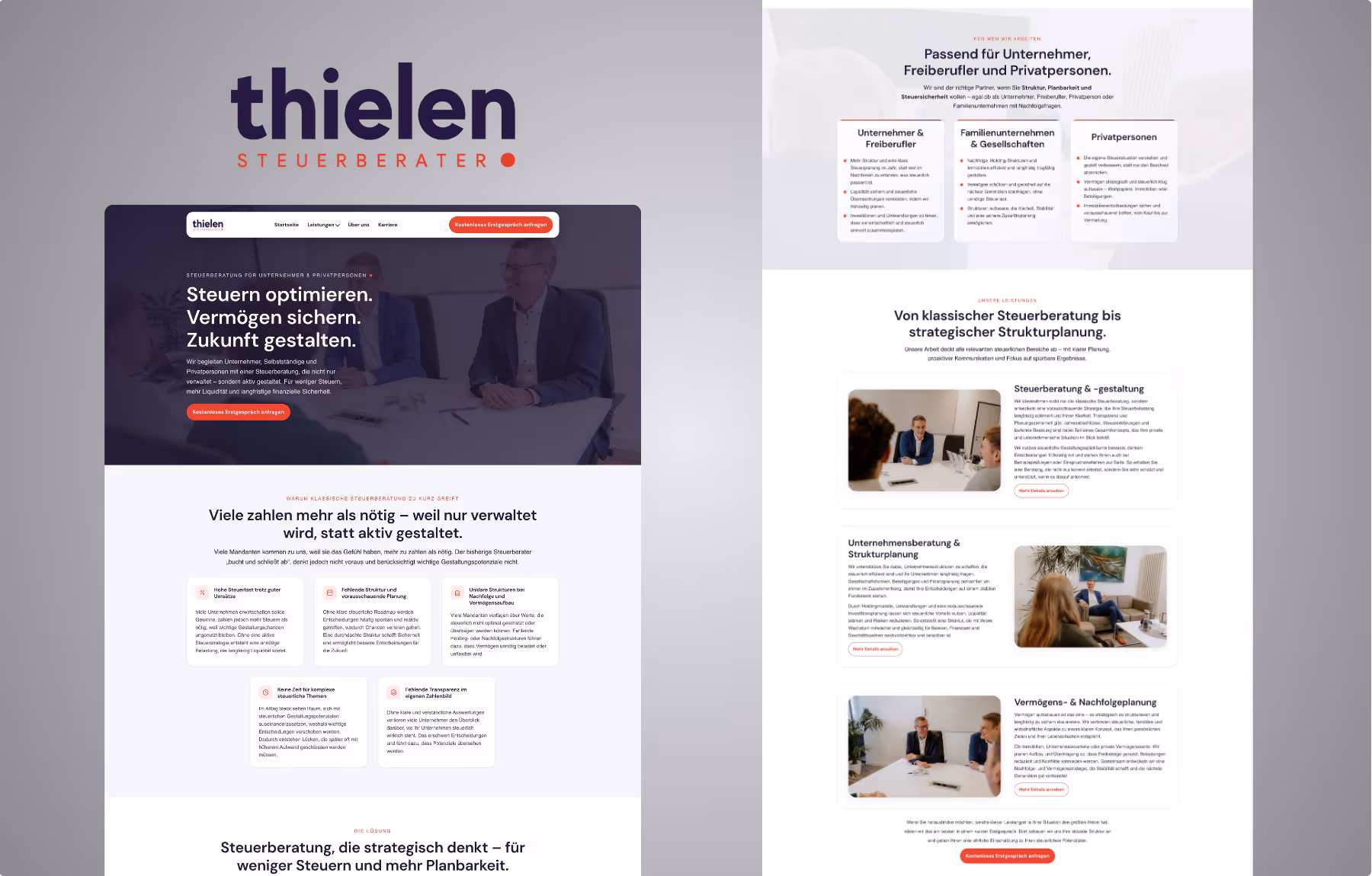 Screenshot der von Lars Thielen gestalteten Webseite f&uuml;r die Steuerkanzlei Thielen Steuerberater