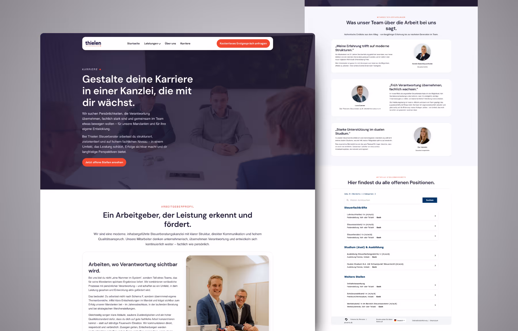 Screenshot der von Lars Thielen gestalteten Webseite für die Steuerkanzlei Thielen Steuerberater, Ansicht aus dem Bereich „Das Ergebnis“
