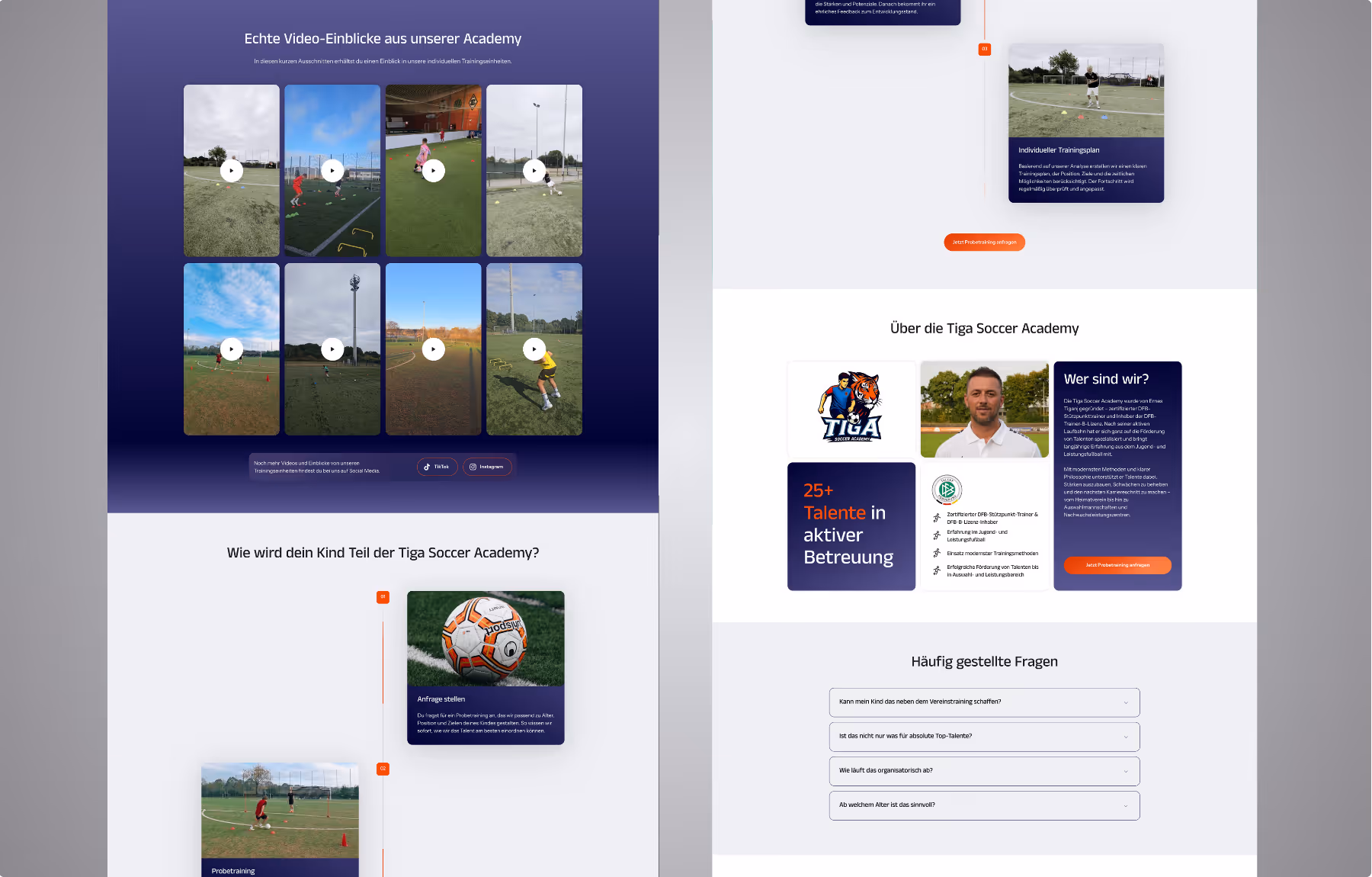 Screenshot der von Lars Thielen gestalteten Webseite f&uuml;r die Fu&szlig;ballschule Tiga Soccer Academy, Ansicht aus dem Bereich &bdquo;Das gr&ouml;&szlig;te Problem&ldquo;