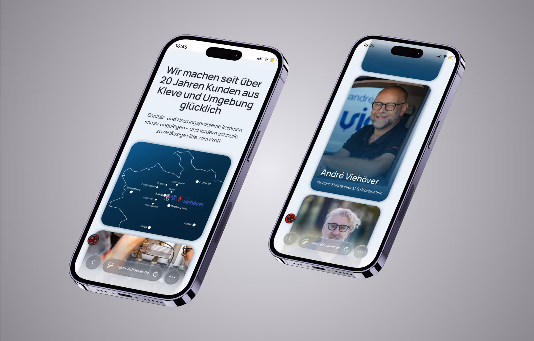 Screenshot der von Lars Thielen gestalteten Webseite f&uuml;r den Heizungs- und Sanit&auml;rbetrieb AndrÃ© Vieh&ouml;ver aus Kleve, Ansicht aus dem Bereich &bdquo;Das gr&ouml;&szlig;te Problem&ldquo;