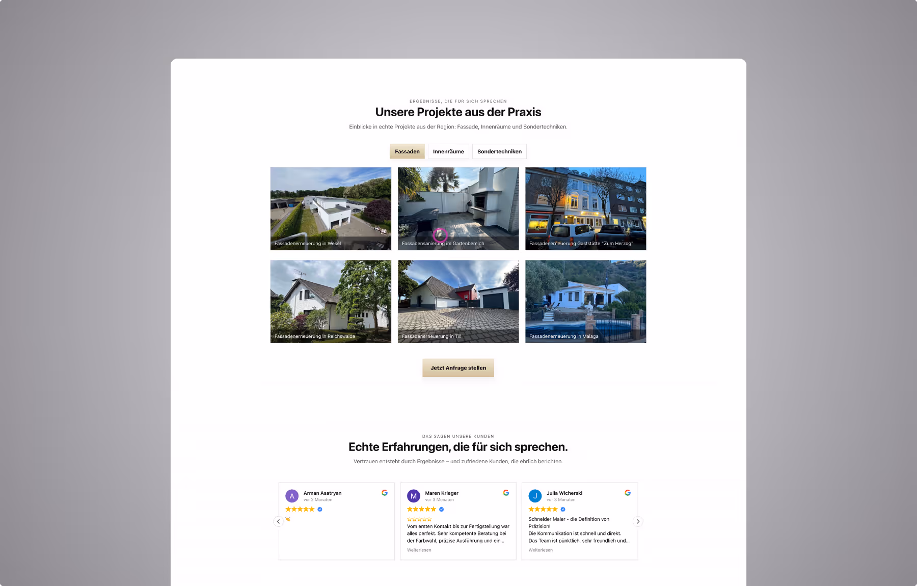 Screenshot der von Lars Thielen gestalteten Webseite f&uuml;r das Immobilien- und Hausverwaltungsunternehmen Schneider, Ansicht aus dem Bereich &bdquo;Das Ergebnis&ldquo;