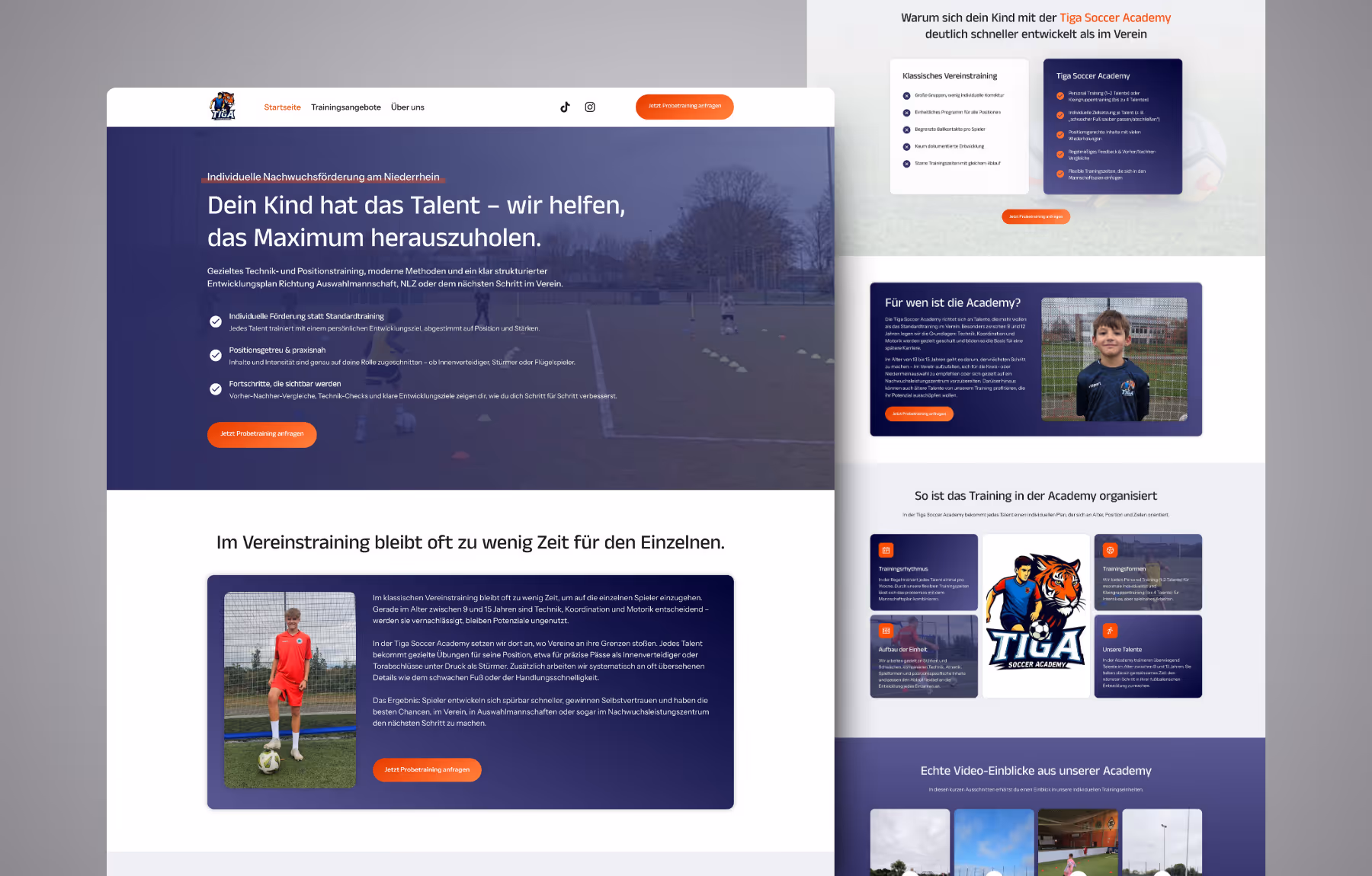 Screenshot der von Lars Thielen gestalteten Webseite f&uuml;r die Fu&szlig;ballschule Tiga Soccer Academy