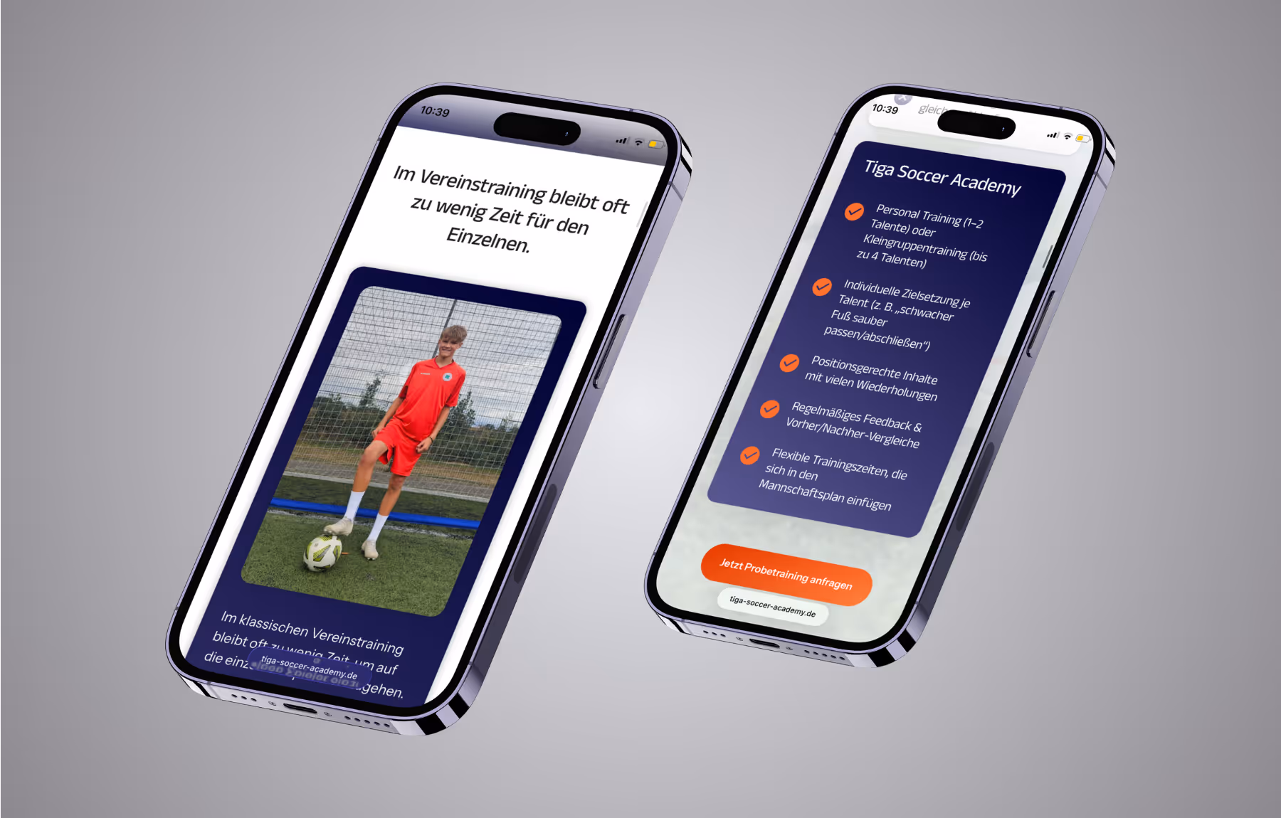 Screenshot der von Lars Thielen gestalteten Webseite f&uuml;r die Fu&szlig;ballschule Tiga Soccer Academy, Ansicht aus dem Bereich &bdquo;Die Ausgangssituation&ldquo;