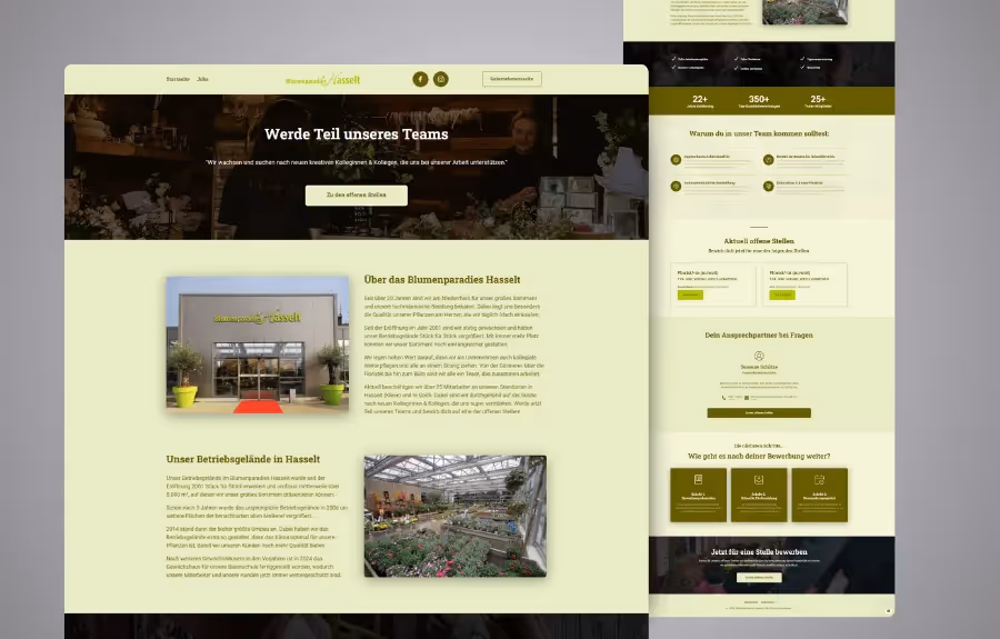 Screenshot der von Lars Thielen gestalteten Webseite f&uuml;r das Gartencenter Blumenparadies Hasselt, Ansicht aus dem Bereich &bdquo;Das Ergebnis&ldquo;
