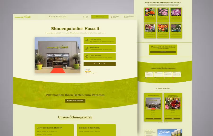 Screenshot der von Lars Thielen gestalteten Webseite f&uuml;r das Gartencenter Blumenparadies Hasselt