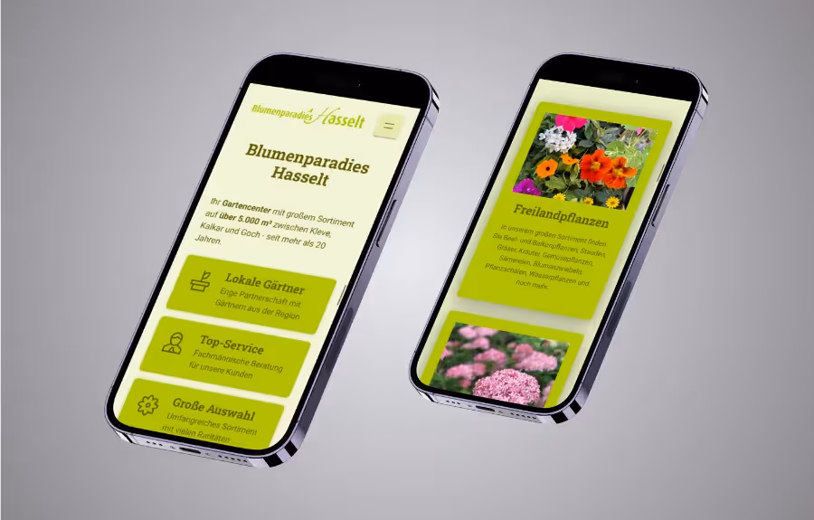 Screenshot der von Lars Thielen gestalteten Webseite f&uuml;r das Gartencenter Blumenparadies Hasselt, Ansicht aus dem Bereich &bdquo;Das Ziel&ldquo;