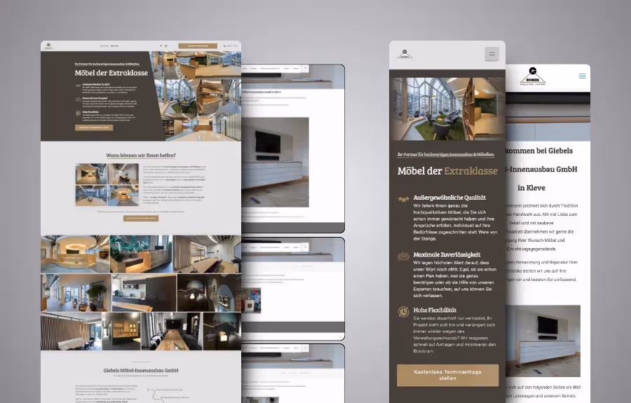 Screenshot der von Lars Thielen gestalteten Webseite f&uuml;r den M&ouml;bel- und Innenausbaubetrieb Giebels M&ouml;bel-Innenausbau