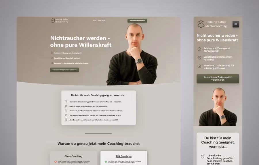 Screenshot der von Lars Thielen gestalteten Webseite f&uuml;r das Mentalcoaching von Henning Rathje