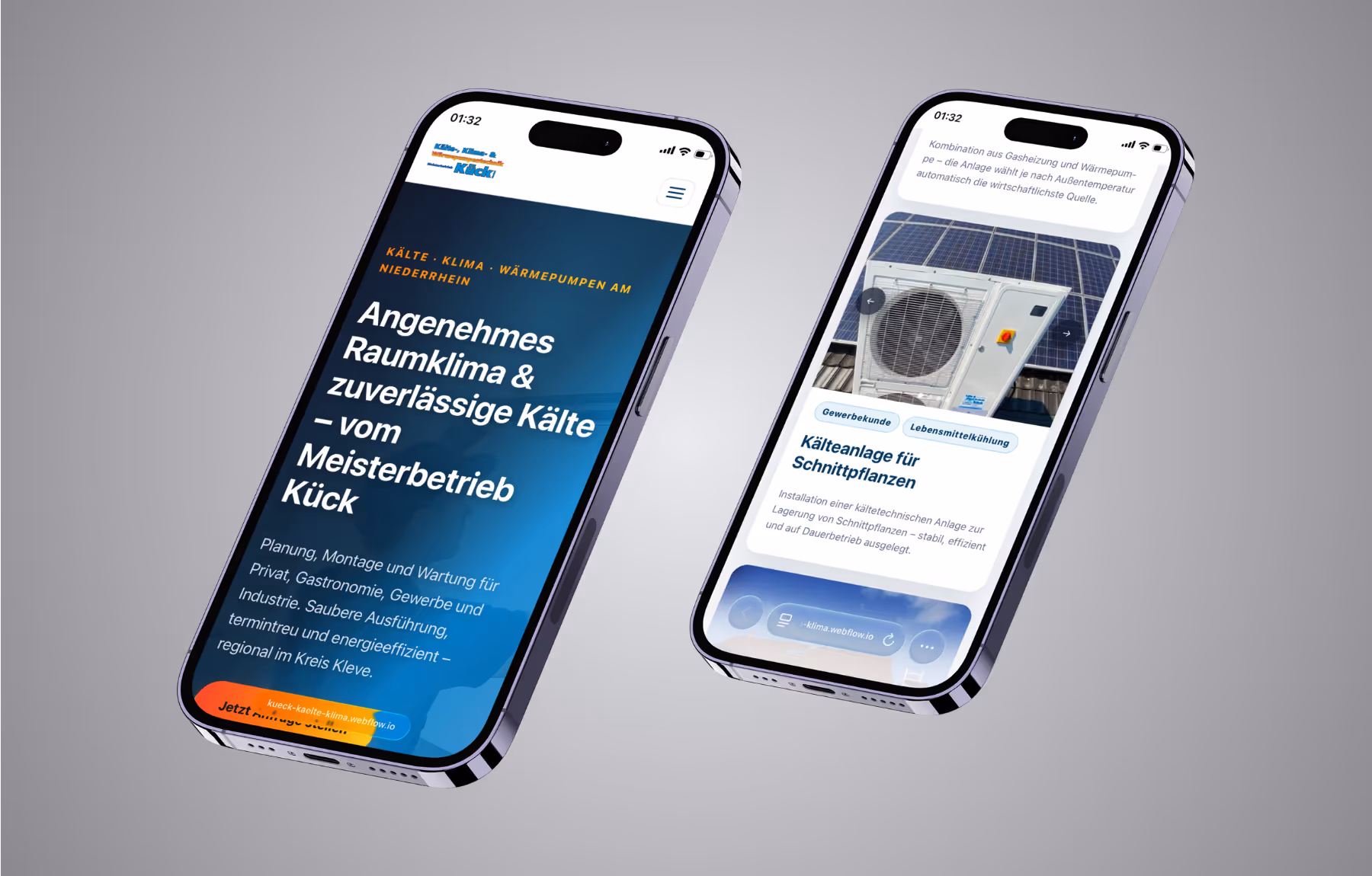 Screenshot der von Lars Thielen gestalteten Webseite f&uuml;r den Meisterbetrieb K&uuml;ck f&uuml;r K&auml;lte-, Klima- und W&auml;rmepumpentechnik, Ansicht aus dem Bereich &bdquo;Die Ausgangssituation&ldquo;