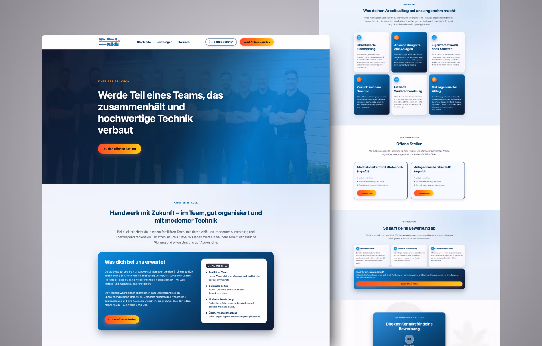 Screenshot der von Lars Thielen gestalteten Webseite f&uuml;r den Meisterbetrieb K&uuml;ck f&uuml;r K&auml;lte-, Klima- und W&auml;rmepumpentechnik, Ansicht aus dem Bereich &bdquo;Das Ergebnis&ldquo;