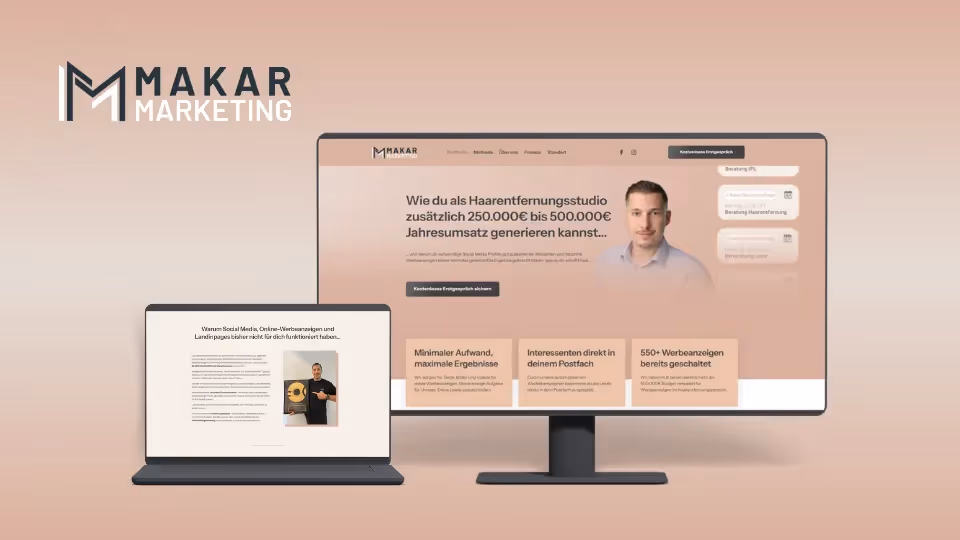 Website-Mockup der von Lars Thielen gestalteten Webseite für die Marketing-Agentur Makar Marketing