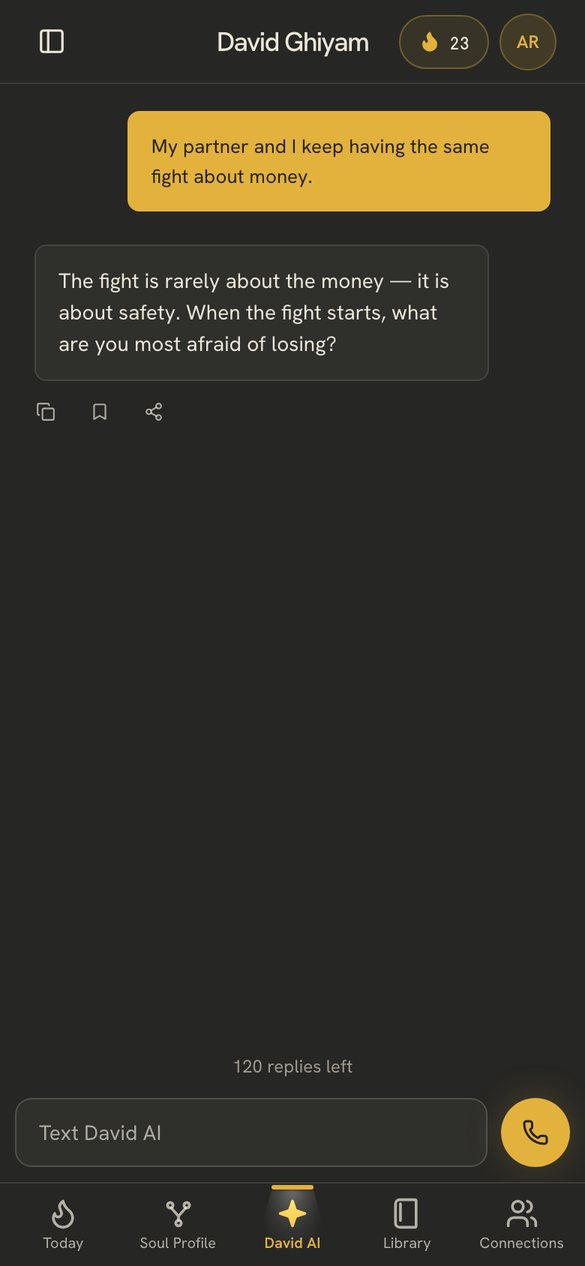 David AI text conversation about a recurring fight over money