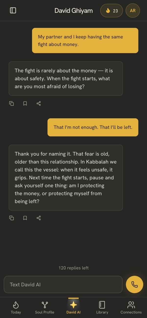 The David AI app: a text conversation with David AI