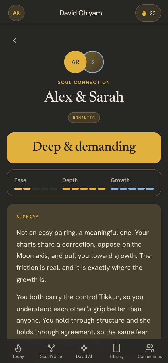 David AI app screen for Soul Connections