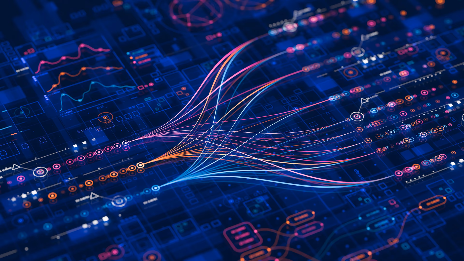 Digital data visualization representing complex data analysis and connections