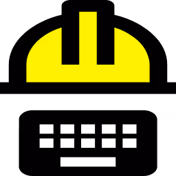 Logo image icons of a yellow hard hat over a black keyboard.