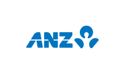 ANZ bank logo in blue with stylized symbol to the right.